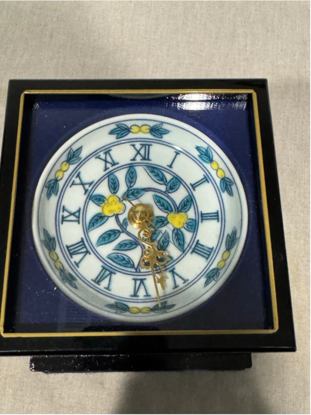 Unbranded Decorative Porcelain Painted Table Clock Black Blue & Gold